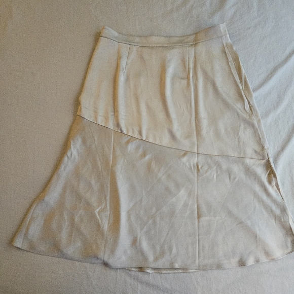 Ann Taylor Champagne Shiny & Matte Satin Flared Midi Skirt Evening Party - Picture 10 of 11